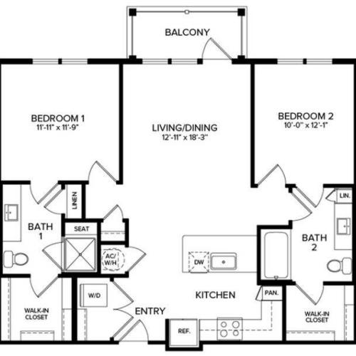2 Bedroom B1 2D Floor Plan Image