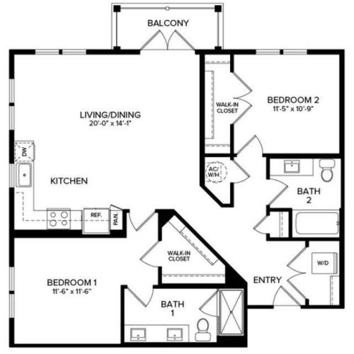 2 Bedroom B2 2D Floor Plan Image
