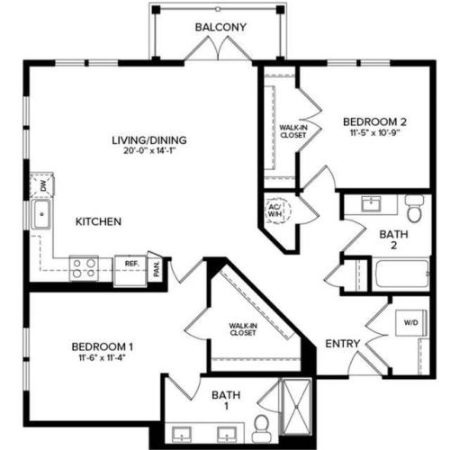 2 Bedroom B2 Alt 2D Floor Plan Image