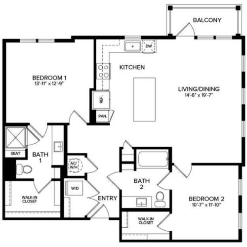 2 Bedroom B3 2D Floor Plan Image