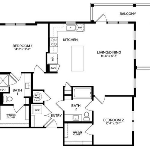 2 Bedroom B3-B 2d Floor Plan Image