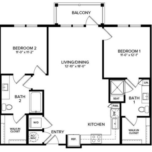 2 Bedroom B1-B 2D Floor Plan Image