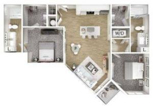 The Oliver-Two Bed, Two Bath-Palm Floorplan