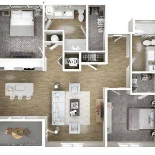 The Oliver-Two Bed, Two Bath-Linden Floorplan