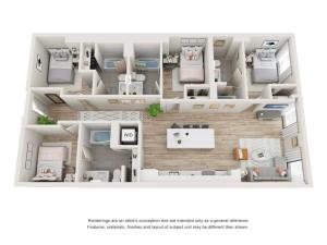 The Henry 4 bed 4 bath 1115 square foot floor plan image