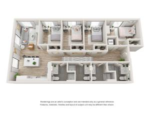 The Joule, 4 bed 4 bath 1201 square foot floor plan image