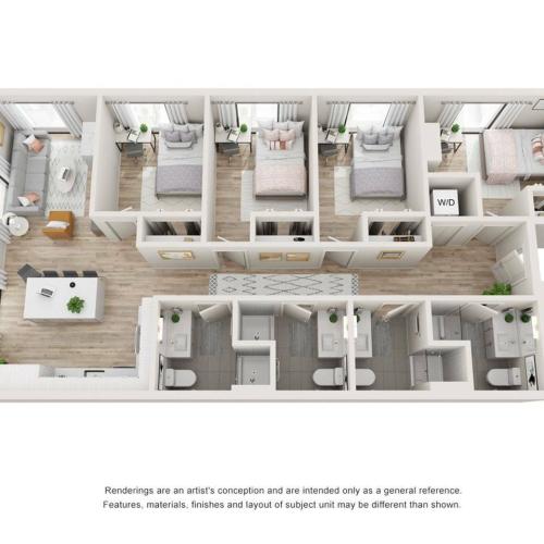 The Joule, 4 bed 4 bath 1201 square foot floor plan image