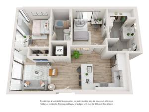 The Waldorf 2 Bed 2 Bath 698 square foot floor plan image