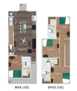 The 4 bedroom 4.5 bathroom classic floorplan is 1536 sq. ft.