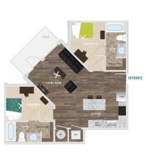 Two bedroom floor plan Two-III for The Deacon