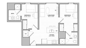The 2 bedroom, 2 bathroom deluxe floorplan is 799 sq. ft.