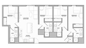 The 4 bedroom, 4 bathroom plus A floorplan is 1256 sq. ft.