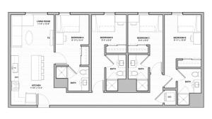 The 4 bedroom, 4 bathroom deluxe floorplan is 1257 sq. ft.