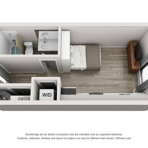 The Studio - A floorplan is 389 sq. ft.
