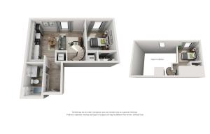 The 2 bedroom, 1 bathroom loft floorplan is 700 sq. ft.