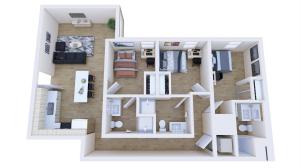 The 3 bedroom, 3 bathroom classic floor plan ranges from 1050 - 1079 sq. ft.