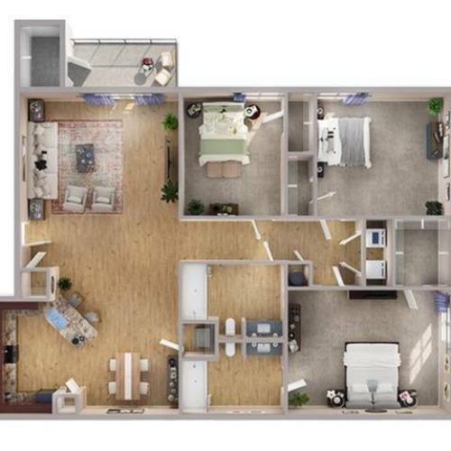3 Bedroom Floor Plan | Apartments In Richmond Texas | Advenir at Grand Parkway West