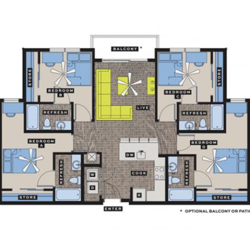 D1 - 4 Bedroom Floor Plan | Bixby Kennesaw | Apartments Near Kennesaw State University