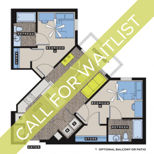 B2 - 2 Bedroom Floor Plan | Bixby Kennesaw | Studio, 1-5 Bedroom Apartments Kennesaw, GA