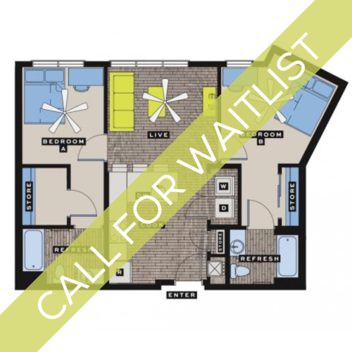 B3 - 2 Bedroom Floor Plan | Bixby Kennesaw | Studio, 1-5 Bedroom Apartments Kennesaw, GA