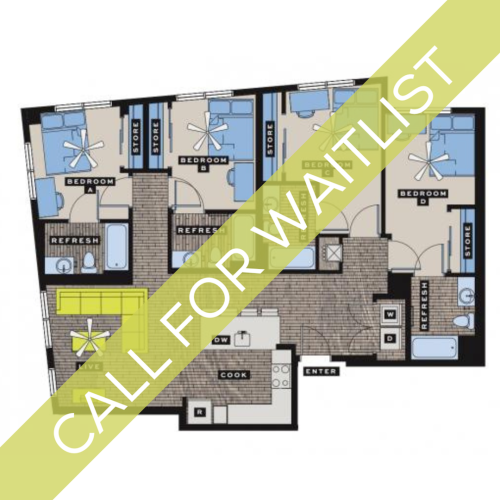 D3 4 Bedroom Floor Plan | Bixby Kennesaw | Off-Campus Housing Near KSU