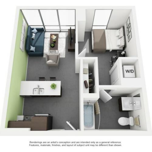 1x1 Floor Plan | Vue 53 | Chicago IL Apartment For Rent