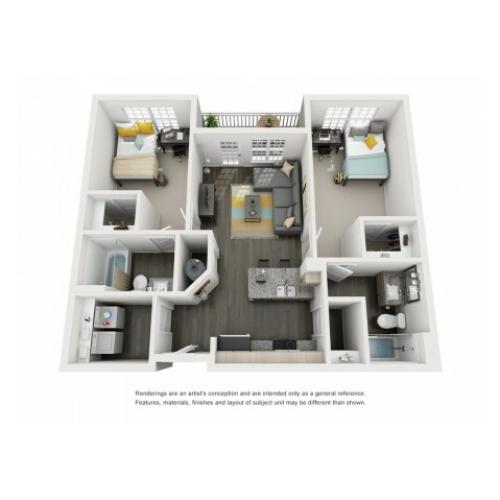 2 x 2 Floor Plan | Paloma West Midtown | Atlanta Student Housing