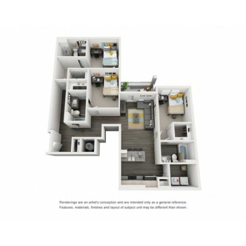 3 x 3 Floor Plan | Paloma West Midtown | Atlanta Student Housing