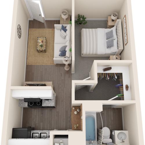 one bedroom 3d floor plan