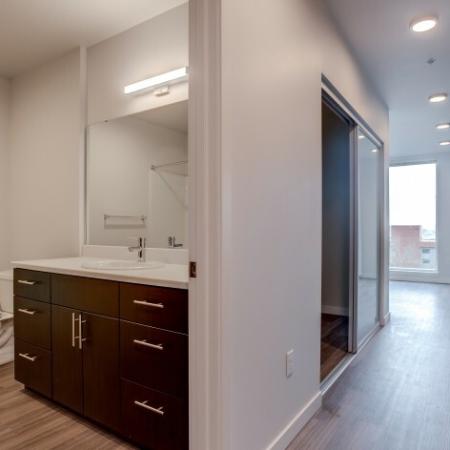 714 Bathroom & Hallway | HANA Apartments | Seattle Studio Apartments