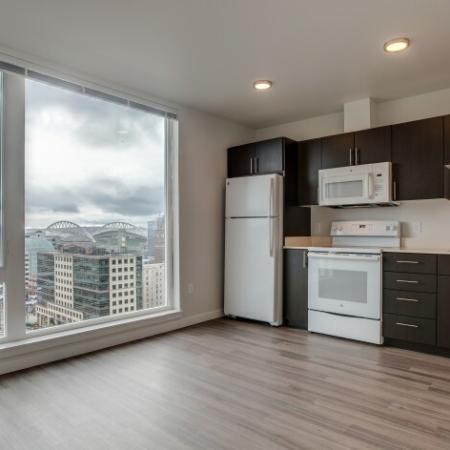714 Kitchen  with Large Windows | HANA Apartments | Seattle Apartment For Rent