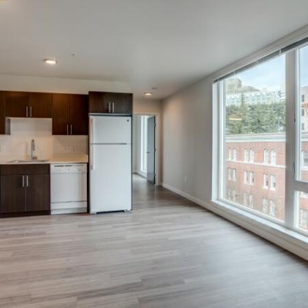 718 Living Space, Storage, State-of-the-Art Kitchen | HANA Apartments | Apartments Seattle Wa