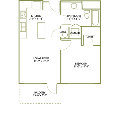 One Bedroom Floor Plan | Apartments For Rent In Salem, OR| South Block Apartments