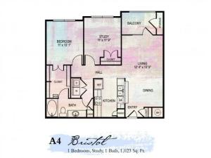 Bristol 1 Bedroom Floor Plan | Luxury Apartments Franklin Tn | Artessa