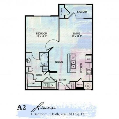 Linen 1 Bdrm Floor Plan | 2 Bedroom Apartments In Franklin Tn | Artessa