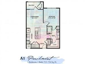 Parchment 1 Bedroom Floor Plan | Luxury Apartments Franklin Tn | Artessa