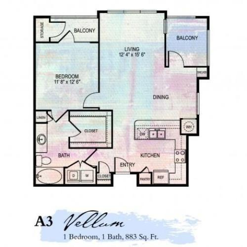Vellum 1 Bdrm Floor Plan | 2 Bedroom Apartments In Franklin Tn | Artessa