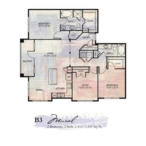 Mural 2 Bedroom Floor Plan | Apartments For Rent In Franklin Tn | Artessa