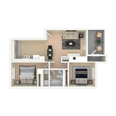 The Aurora Floor Plan | Two Bedroom One Bath | The Argyle Apartments