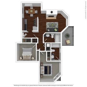 2 Bedroom Floor Plan | Apartments For Rent In Lake Oswego, OR | One Jefferson Apartments