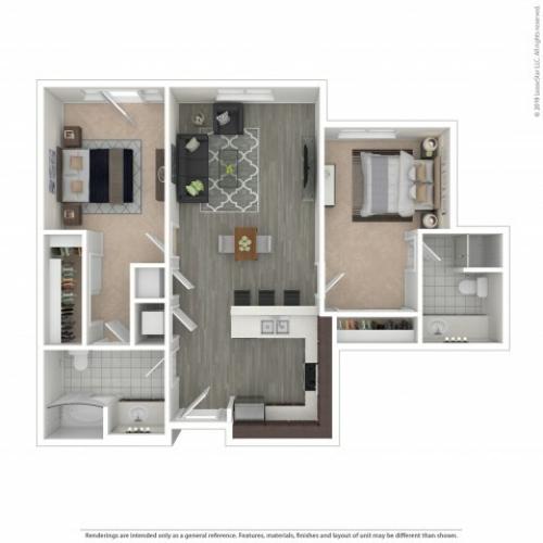 2 Bedroom Floor Plan | Apartments For Rent In Seattle, WA | Pratt Park Apartments