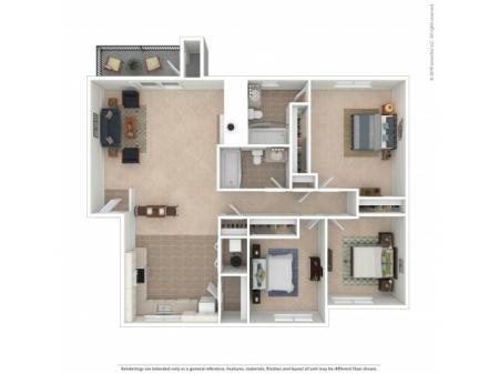 3 Bedroom Floor Plan | Apartments For Rent In Kirkland, WA | Emerson Apartments