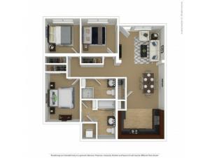 3 Bedroom Floor Plan | Southwest Portland Apartments | Element 170