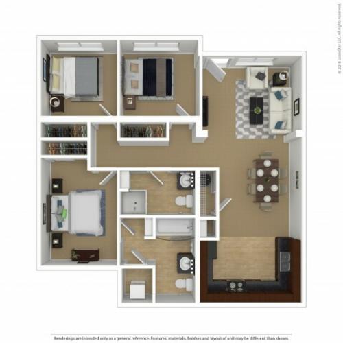 3 Bedroom Floor Plan | Southwest Portland Apartments | Element 170
