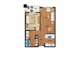 3D Image | 1 Bdrm Floor Plan | Outlook at Pilot Butte Apartments | Apartments Bend Oregon