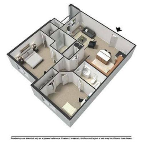 2x2 1085 Square Feet Floor Plan 3D