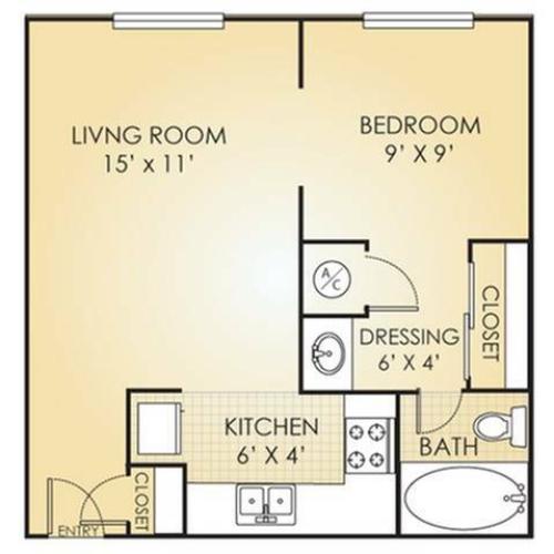 One Bed, One Bath, 465 Square Feet