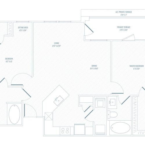 2 Bedroom Floor Plan | Apartments In Farmers Branch TX | Luxe at Mercer Crossing