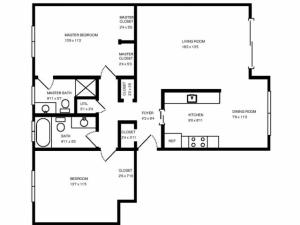 Two Bedroom Two Bath 1,125 square feet.