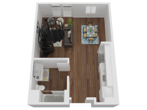 610 sq. ft. downstairs of two-story loft floorplan